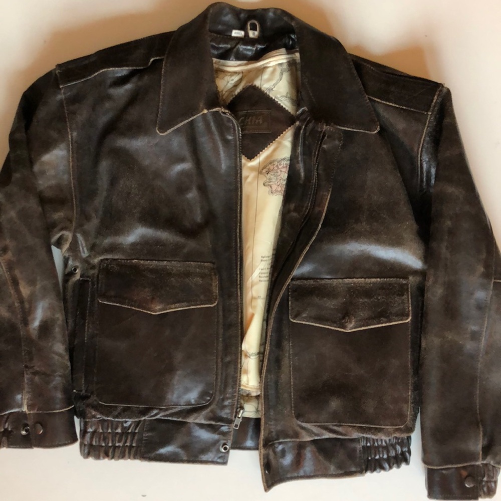 Vintage CHIA Military Leather Bomber Flight Jacket